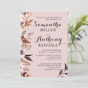 Boho Muted Watercolor Flowers Wedding Invitation