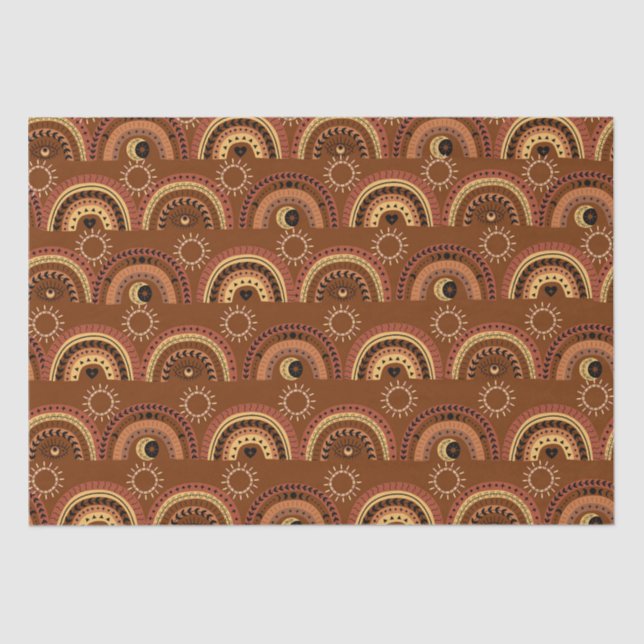 Boho Mystic Eye Rainbow Brown Background Tissue Paper (Front)
