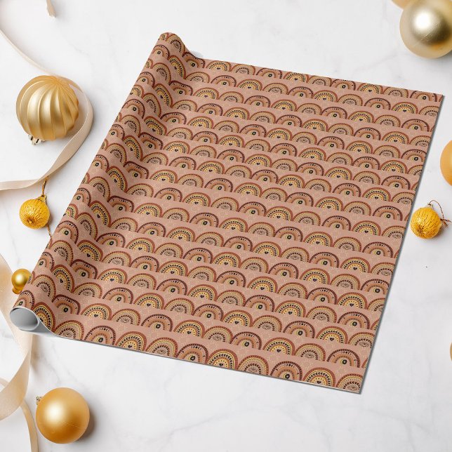 Boho Mystic Eye Rainbow Tan Background  Wrapping Paper (Creator Uploaded)