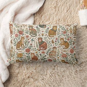 Boho Mystical Cats and Wildflower Garden  Lumbar Cushion