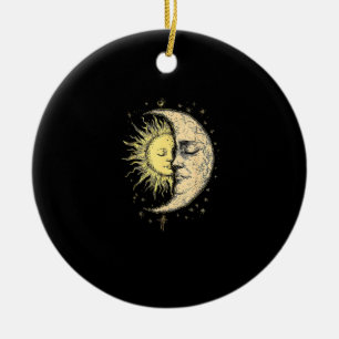 Boho Mystical Sun And Moon Aesthetic Vintage Ceramic Ornament