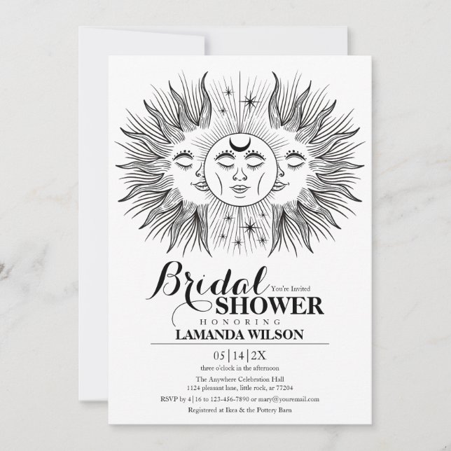 Boho Mystical Sun & Moon Celestial Bridal Shower Invitation (Front)