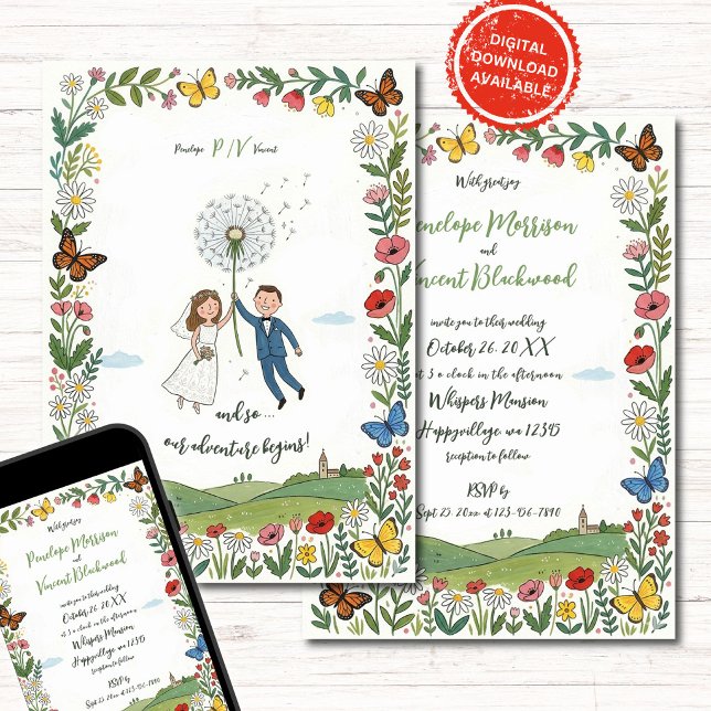 Boho Naive Art Couple Style Wedding Invitation (Creator Uploaded)