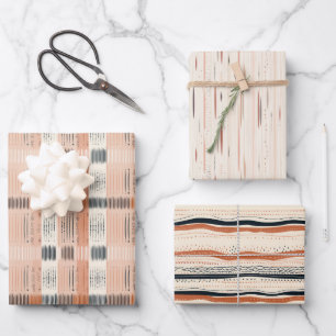 Boho native ethnic navy rusty terracotta stripes wrapping paper sheet
