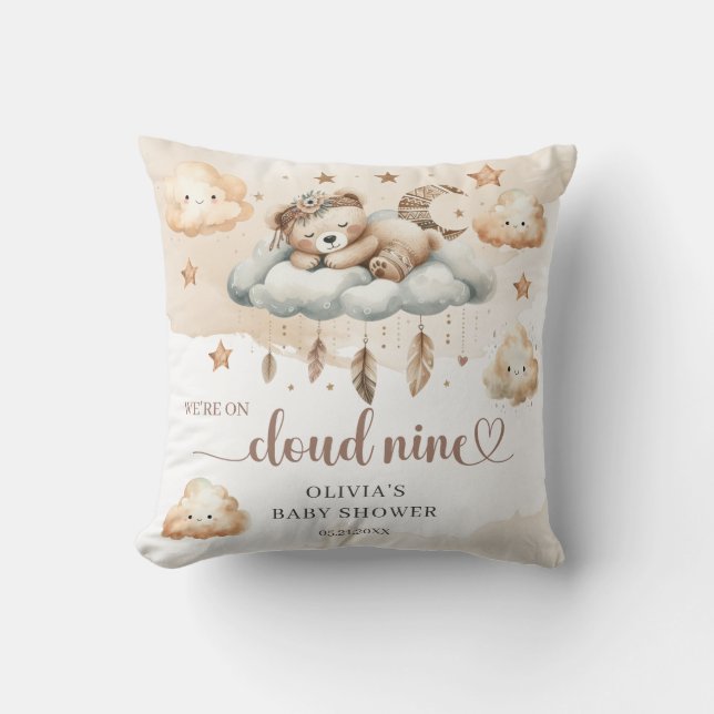 Boho native feathers sleeping teddy bear cloud 9 cushion (Front)