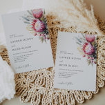 Boho Native Protea Wedding Invite<br><div class="desc">Boho Native Protea Wedding Invite
This Boho Native Protea Wedding Invitation features watercolour native florals with a simple and classic design. Easily edit most wording to match your event! Text is fully editable —> click the "Customise Further" button to edit!</div>