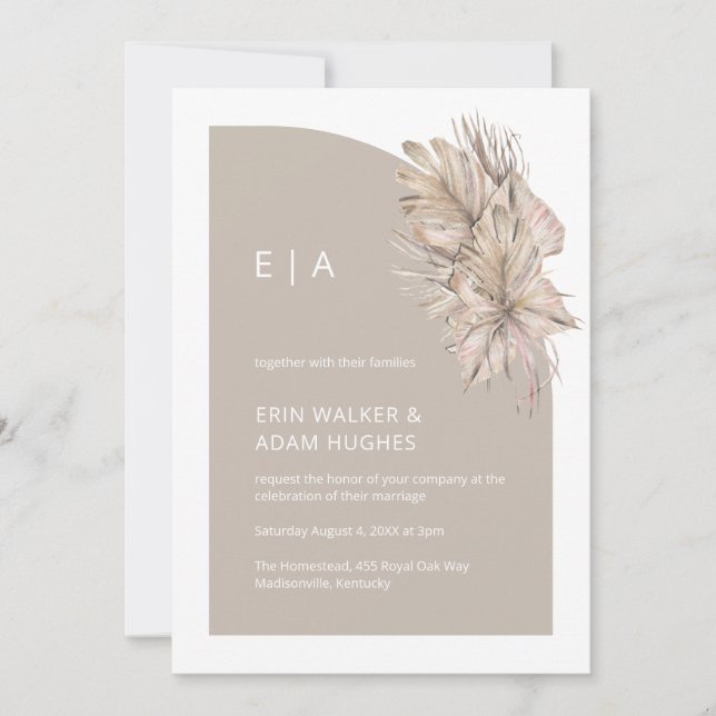 Boho Natural Minimalist Monogram Half Arch Wedding Invitation (Front)