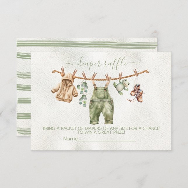 Boho Nature Baby Shower Clothesline Diaper Raffle Invitation (Front/Back)