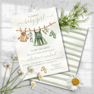 Boho Nature Baby Shower Girl Clothesline Invitation