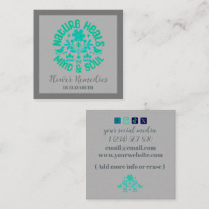 Boho Nature Flowers Birds Energy Healer Square Business Card