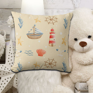 Boho Nautical Boat Lighthouse Pattern Cushion