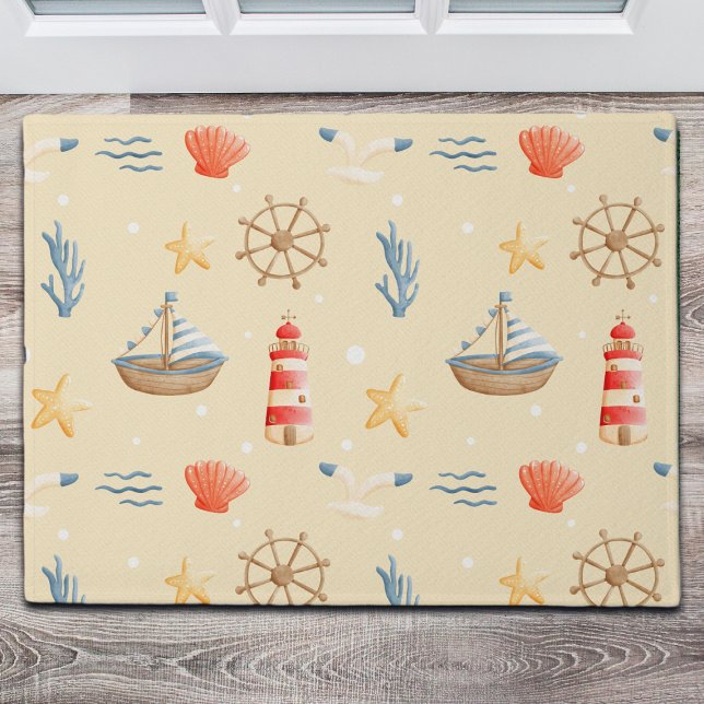 Boho Nautical Boat Lighthouse Pattern Doormat (Creator Uploaded)