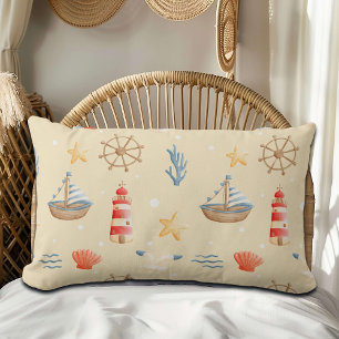 Boho Nautical Boat Lighthouse Pattern Lumbar Cushion