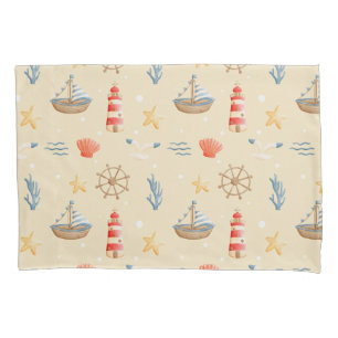 Boho Nautical Boat Lighthouse Pattern Pillowcase