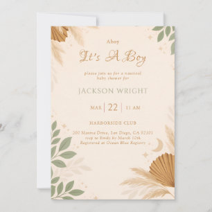 Boho Nautical Pampas Sage Eucalyptus It's A Boy Invitation