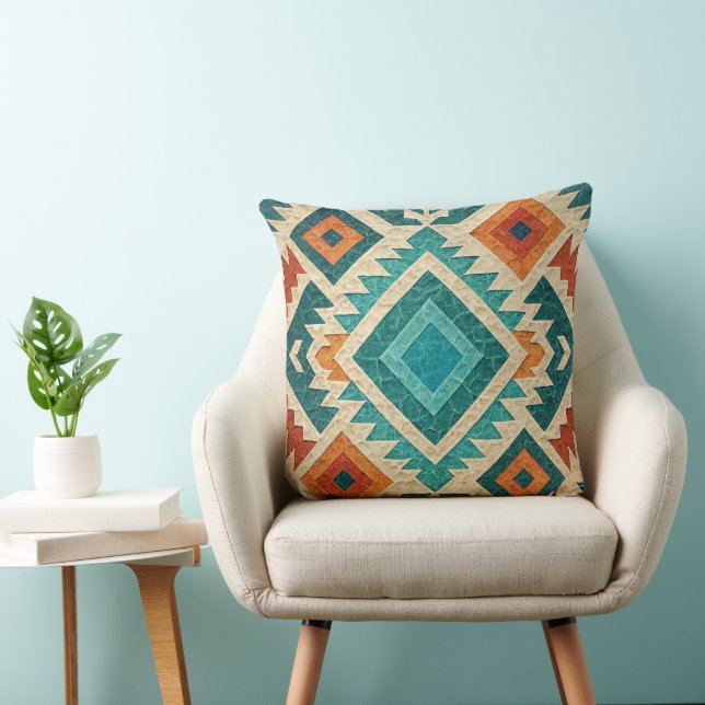 Boho Navajo Tribal Throw Pillow (Chair)