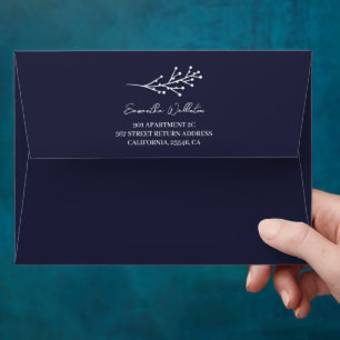 Boho navy blue dried flowers bohemian wedding envelope