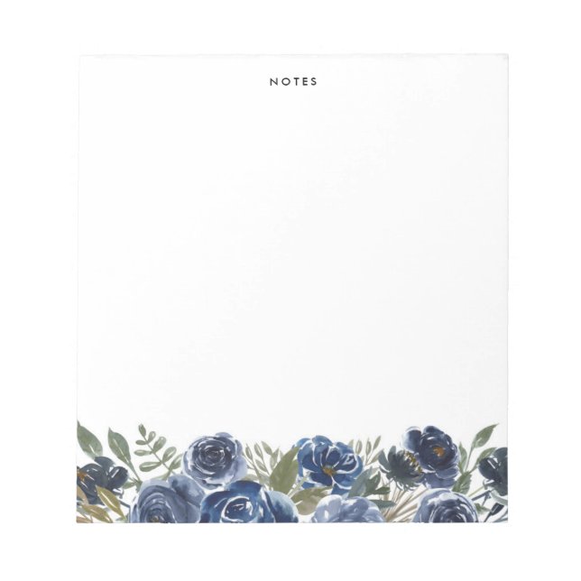 Boho Navy Blue Roses and Peonies Personalised Notepad (Front)