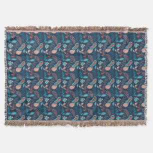 Boho Navy blue rust feather tribe abstract Print  Throw Blanket