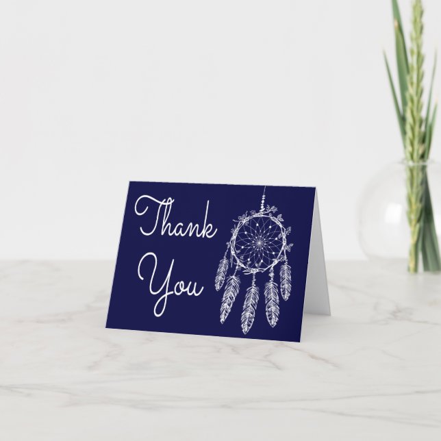 Boho Navy Blue Thank You Dream Catcher Card (Front)