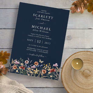 Boho Navy Floral Wedding Invitation