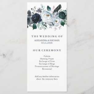Boho Navy Peony   Wedding Program