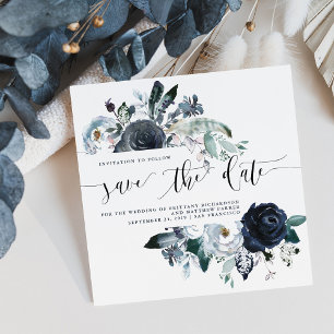Boho Navy Peony Wedding Save the Date