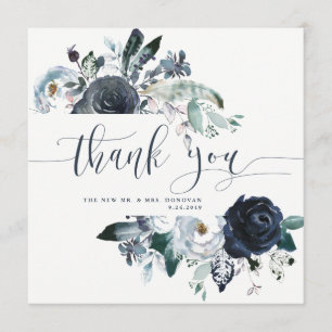 Boho Navy Peony Wedding Thank You   Photo Card