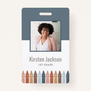 Boho Navy Teacher Name Tag Photo ID Badge