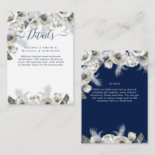 BOHO Navy White Floral Pampas Grass Wedding Enclosure Card
