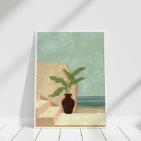 Boho Neutral and Teal Coastal Illustration Art