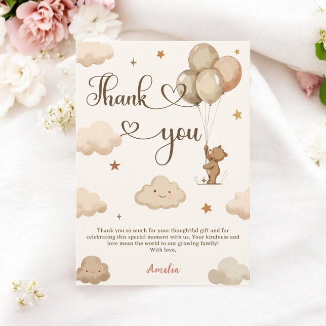 Boho Neutral Bearly Wait Teddy Bear Baby Shower Thank You Card (Boho Neutral Bearly Wait Teddy Bear Baby Shower Thank You Card)
