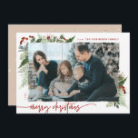 Boho Neutral Burgundy Red Merry Christmas Photo Holiday Card<br><div class="desc">This neutral boho style design features minimal winter greenery, with dry brush effect photo holder and text in trending boho palette colours. Add an optional message on the back or change the backer design (3 options available). QUICK TIP: To change the colour of the background/pattern/text to match with your photo...</div>