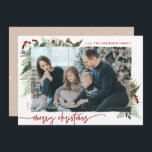 Boho Neutral Burgundy Red Merry Christmas Photo Holiday Card<br><div class="desc">This neutral boho style design features minimal winter greenery, with dry brush effect photo holder and text in trending boho palette colours. Add an optional message on the back or change the backer design (3 options available). QUICK TIP: To change the colour of the background/pattern/text to match with your photo...</div>