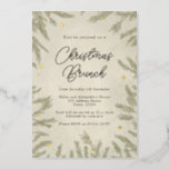 Boho neutral Christmas Brunch Foil Invitation<br><div class="desc">This elegant Christmas Party invitation has a textured neutral background,  illustrated green fir branches and real gold foil sparkling stars. This would be perfect for a Christmas Brunch or cocktail event for adults or for any family or workplace Christmas party.</div>