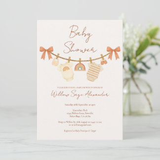 Boho Neutral Clothesline Baby Shower Invitation