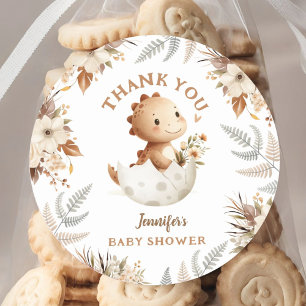 Boho Neutral Cute Dinosaur Baby Shower Classic Round Sticker