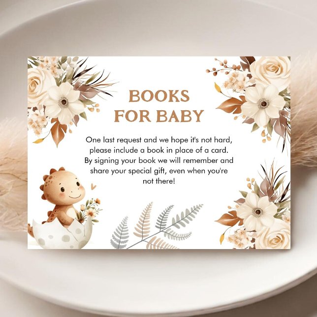 Boho Neutral Dinosaur Baby Shower Books For Baby Enclosure Card (Creator Uploaded)