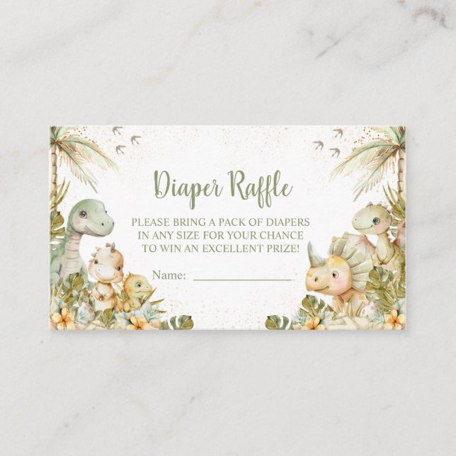 Boho Neutral Dinosaur Baby Shower, Diaper Raffle Enclosure Card (Front)