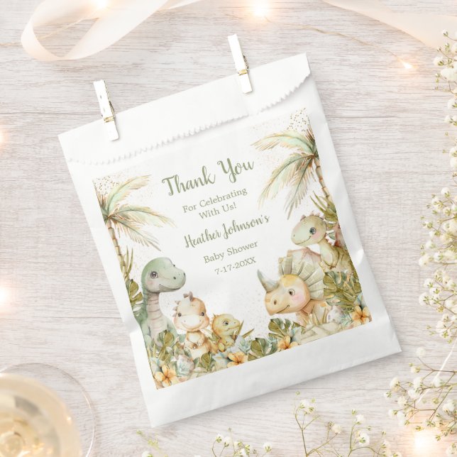 Boho Neutral Dinosaur Baby Shower Favour Bag (Clipped)