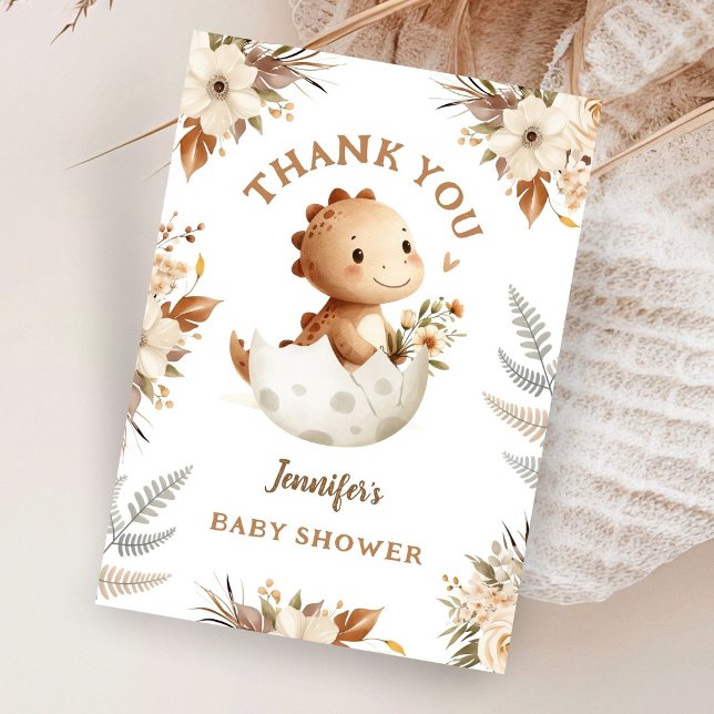 Boho Neutral Dinosaur Baby Shower Thank You Card (Creator Uploaded)