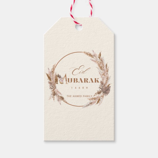 Boho Neutral Eid Mubarak Gift Tag Elegant Pampas  (Front)