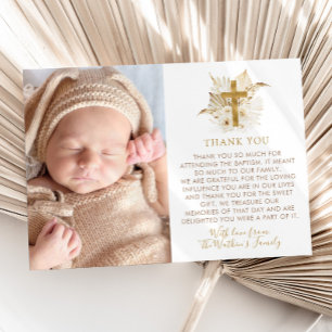 Boho Neutral Floral Baptism Christening Photo Thank You Card