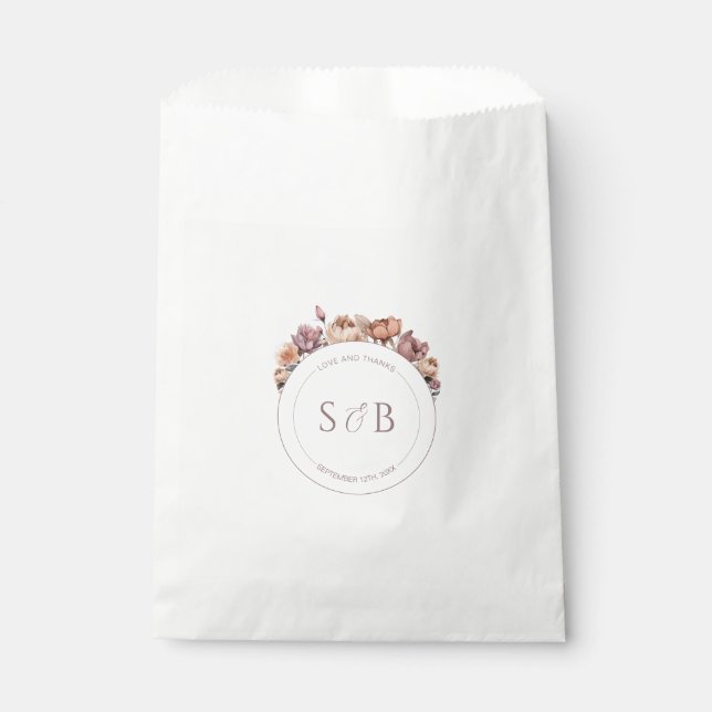 Boho Neutral Floral Favor Bags with Monogram (Front)