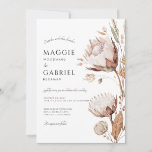 Boho Neutral Floral Wedding Invitation