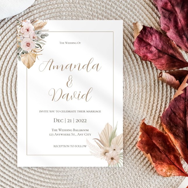 Boho Neutral Floral Wedding Invitation (Creator Uploaded)