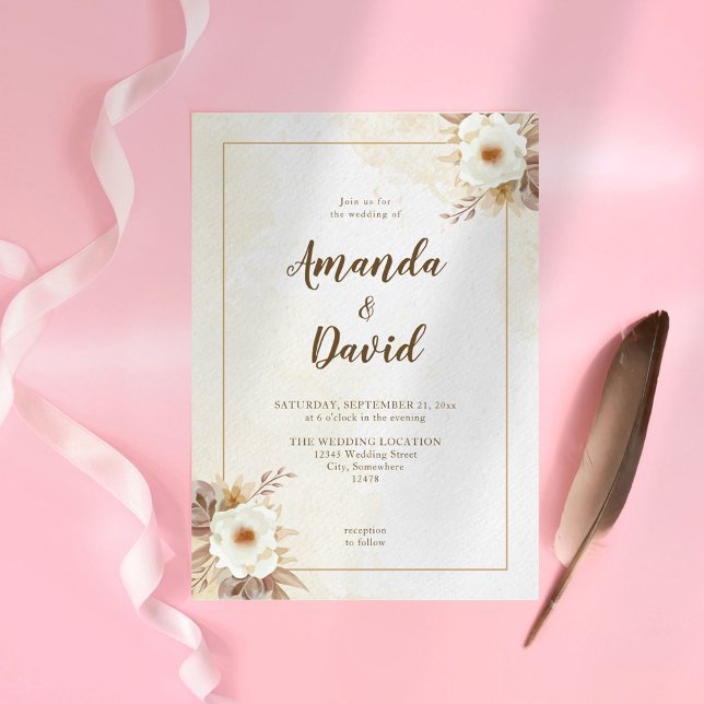 Boho Neutral Floral Wedding Invitation (Creator Uploaded)