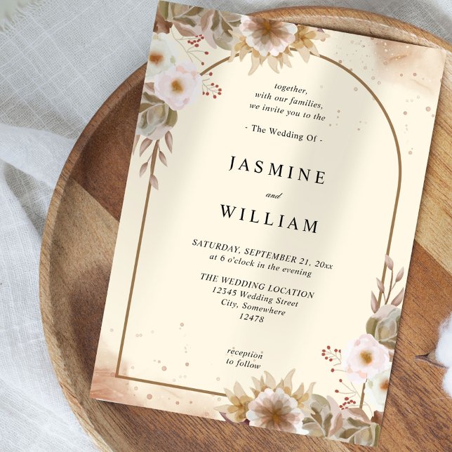 Boho Neutral Floral Wedding Invitation (Creator Uploaded)