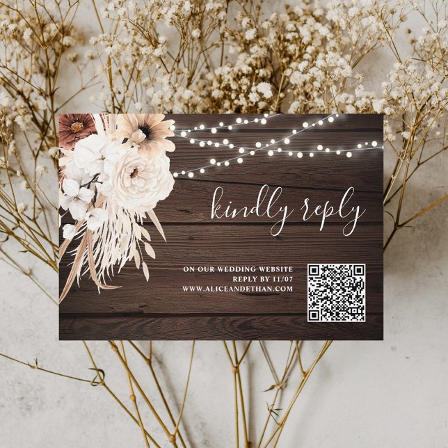 Boho Neutral Flowers Wedding Online RSVP Enclosure Card (Creator Uploaded)