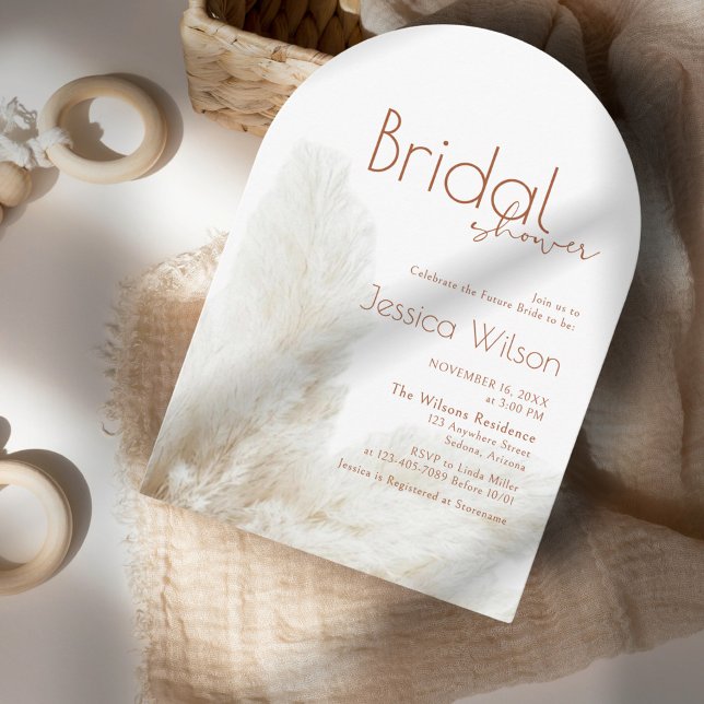 Boho Neutral Fluff Pampas Grass Arch Bridal Shower Invitation (Creator Uploaded)